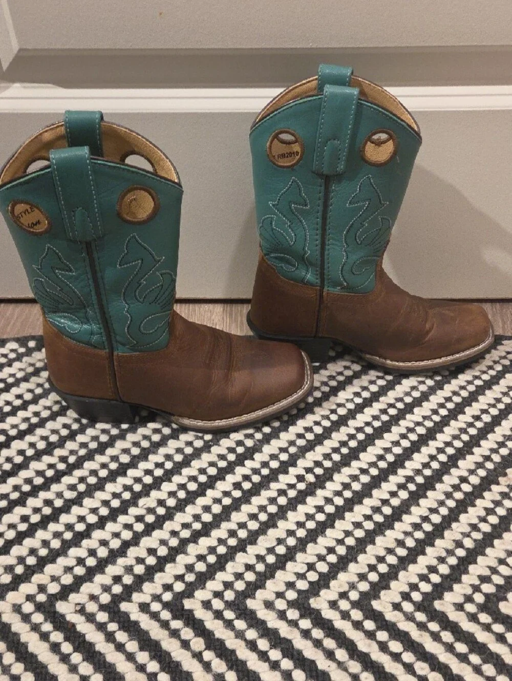 Masters Boot Co Leather Brown Cowboy Boots with Teal Shaft